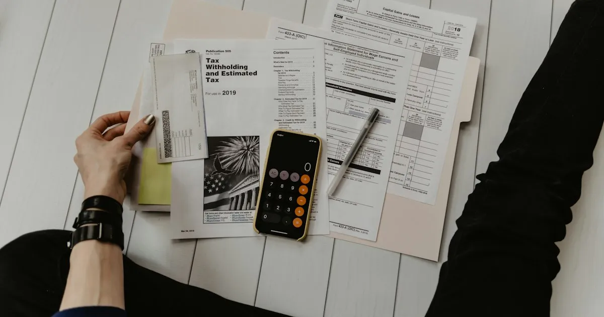 Hesap makinesi ve belgelerle bütçe hesabı yapan kişi